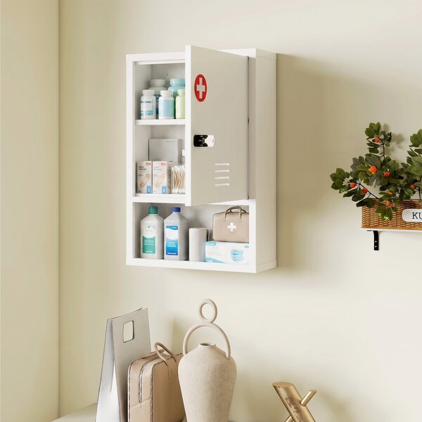 HOMCOM Dulap pentru Medicamente cu Încuietoare cu Combinație, 40x15x60 cm, Alb | Aosom Romania