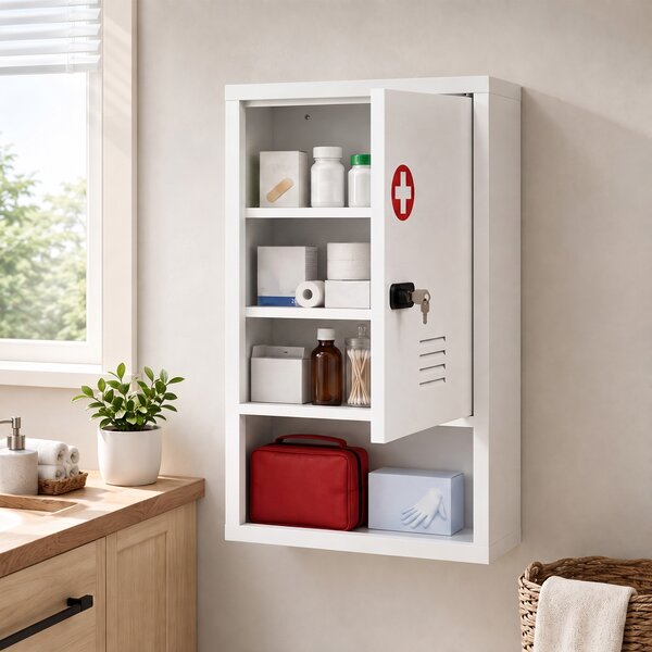 HOMCOM Dulap pentru Medicamente cu Încuietoare cu Combinație, 40x15x60 cm, Alb | Aosom Romania