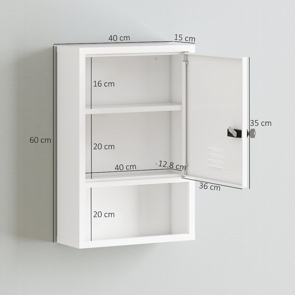 HOMCOM Dulap pentru Medicamente cu Încuietoare cu Combinație, 40x15x60 cm, Alb | Aosom Romania