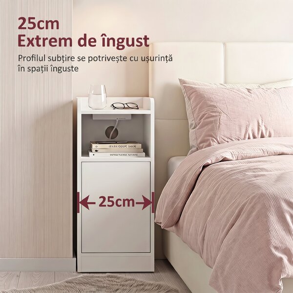 HOMCOM Set 2 Noptiere pentru Dormitor cu Dulap și Raft Deschis, Alb | Aosom Romania
