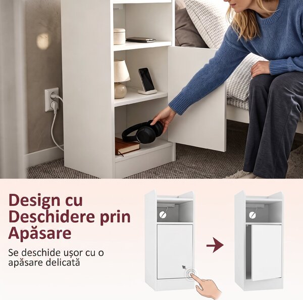 HOMCOM Set 2 Noptiere pentru Dormitor cu Dulap și Raft Deschis, Alb | Aosom Romania