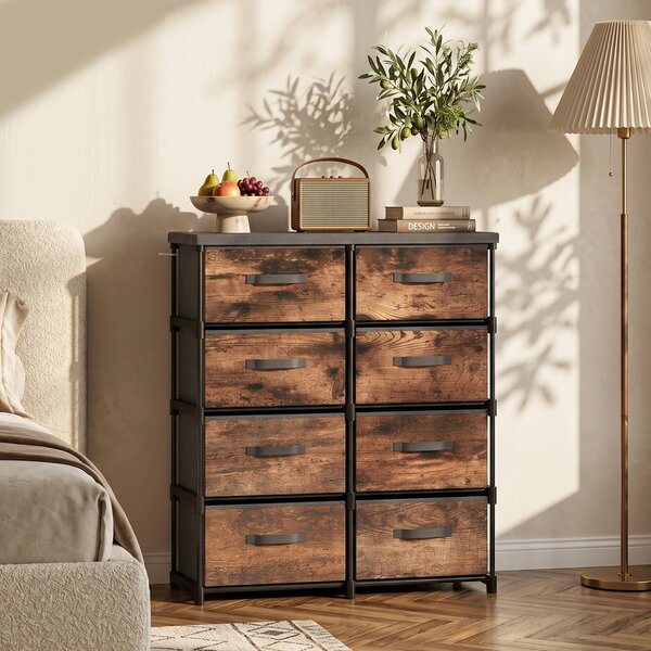 HOMCOM Comodă cu 8 Sertare, Mobilier din Metal pentru Dormitor, Maro Rustic | Aosom Romania