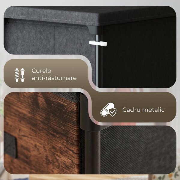 HOMCOM Comodă cu 8 Sertare, Mobilier din Metal pentru Dormitor, Maro Rustic | Aosom Romania