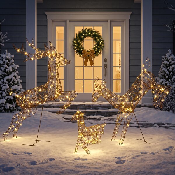Outsunny Set 3 reni luminoși de Crăciun pentru exterior, 120 cm, 200 LED-uri alb cald, 8 moduri de iluminare, timer, maro | Aosom Romania