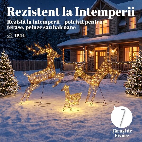 Outsunny Set 3 reni luminoși de Crăciun pentru exterior, 120 cm, 200 LED-uri alb cald, 8 moduri de iluminare, timer, maro | Aosom Romania
