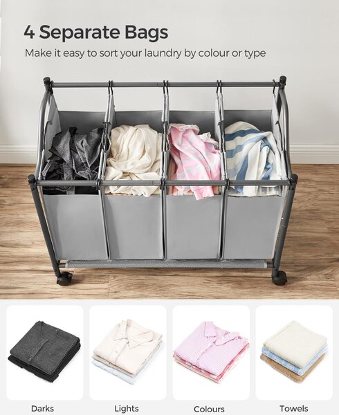 Organizator cu roti pentru baie, Songmics, 4 x 35L, 87.5 x 38.5 x 67 cm, LSF005, Gri
