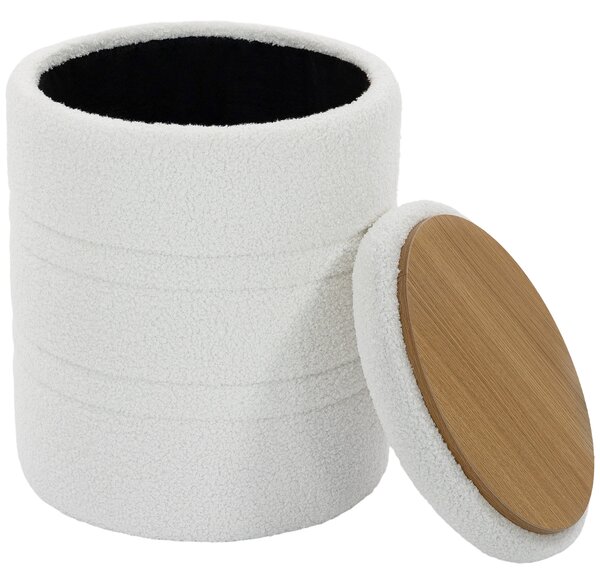 HOMCOM Taburet Rotund Tip Pouf cu Spațiu de Depozitare 33L din Sherpa cu Capac, Capacitate 120kg, Living, Hol, Alb | Aosom Romania