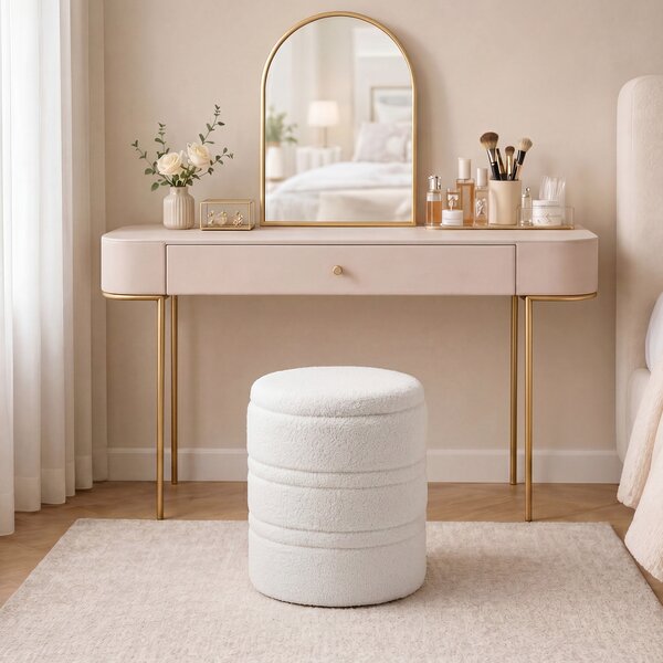 HOMCOM Taburet Rotund Tip Pouf cu Spațiu de Depozitare 33L din Sherpa cu Capac, Capacitate 120kg, Living, Hol, Alb | Aosom Romania