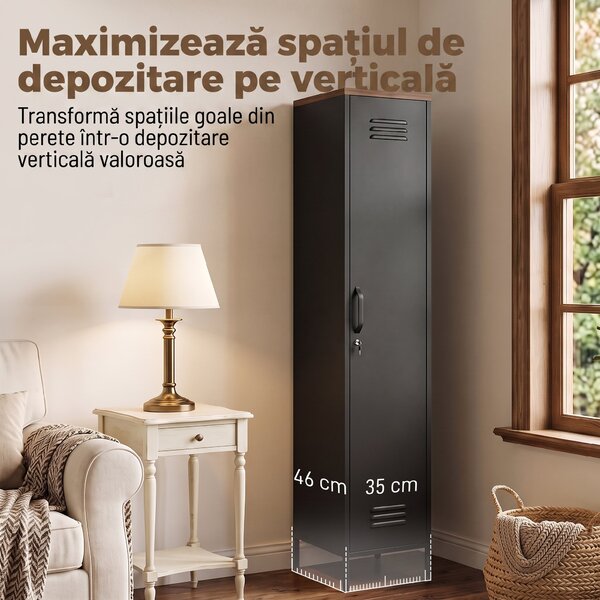 HOMCOM Dulap Metalic cu Rafturi Reglabile, pentru Dormitor, Garaj și Birou, Negru | Aosom Romania