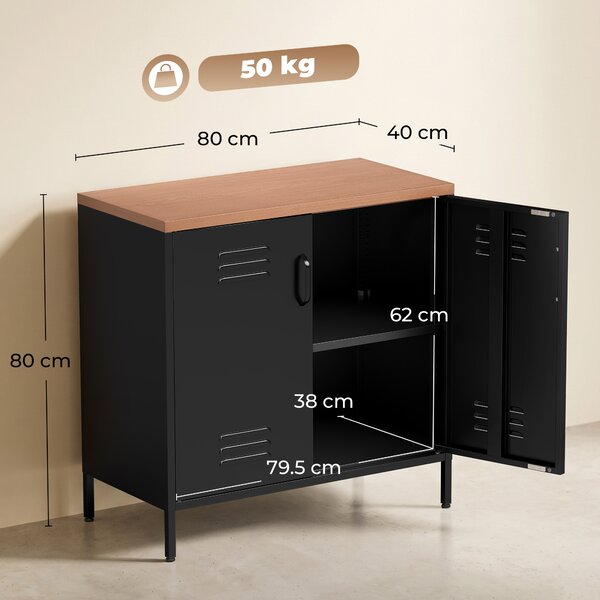 HOMCOM Bufet Metalic cu 2 Uși și Raft Reglabil, pentru Living sau Birou, Negru | Aosom Romania