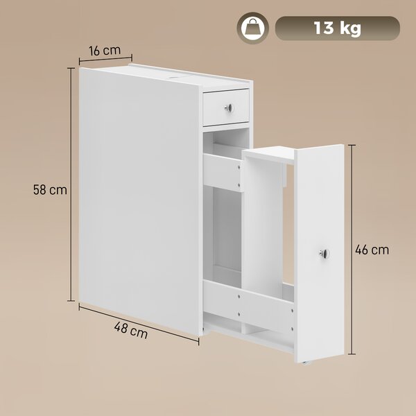 HOMCOM Dulap Baie Slim cu 2 Sertare și Compartiment Deschis, 16x48x58 cm, Alb | Aosom Romania