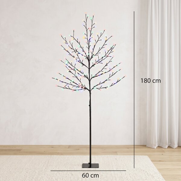 HOMCOM Copac de Crăciun tip cireș, 180 cm, cu LED-uri, 20 ramuri, timer zilnic, pentru interior și exterior acoperit, negru | Aosom Romania