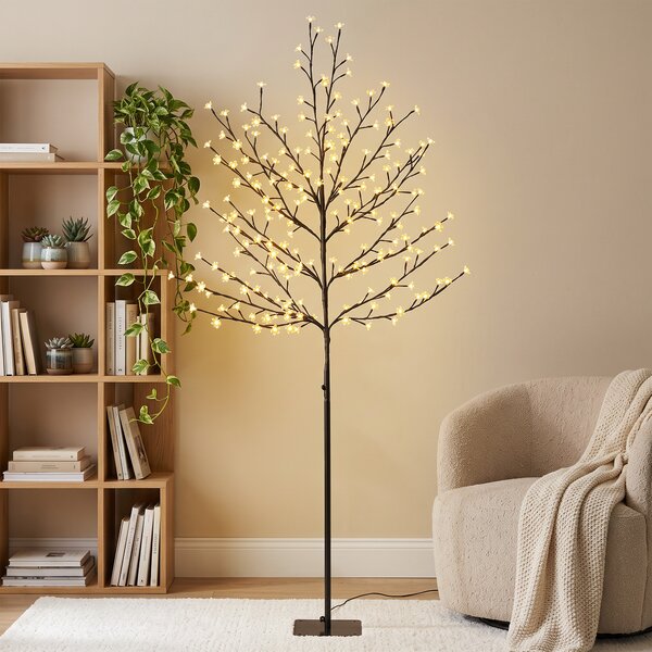 HOMCOM Copac de Crăciun tip cireș, 180 cm, cu LED-uri, 20 ramuri, timer zilnic, pentru interior și exterior acoperit, negru | Aosom Romania