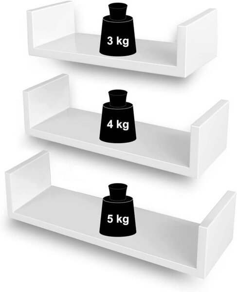 Set 3 Rafturi de perete, Vasagle, LWS40WT, Alb, 30/35/40 cm