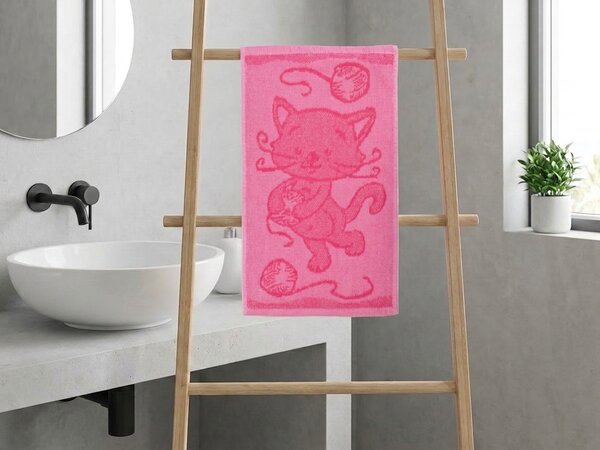 Prosop pentru copii BEBÉ pisica roz 30x50 cm