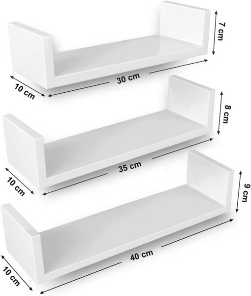 Set 3 Rafturi de perete, Vasagle, LWS40WT, Alb, 30/35/40 cm