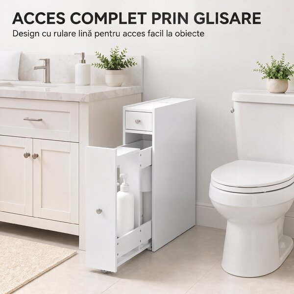 HOMCOM Dulap Baie Slim cu 2 Sertare și Compartiment Deschis, 16x48x58 cm, Alb | Aosom Romania