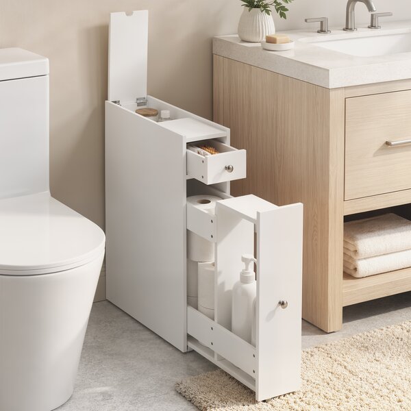 HOMCOM Dulap Baie Slim cu 2 Sertare și Compartiment Deschis, 16x48x58 cm, Alb | Aosom Romania
