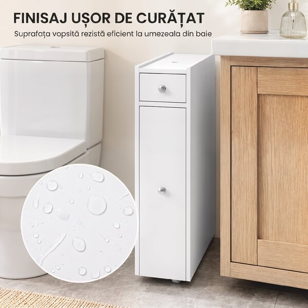 HOMCOM Dulap Baie Slim cu 2 Sertare și Compartiment Deschis, 16x48x58 cm, Alb | Aosom Romania