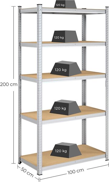 Raft Songmics, 5 rafturi, 50 x 100 x 200 cm, Silver, GLR050E01