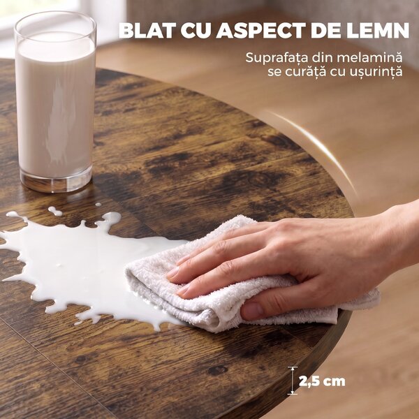HOMCOM Masă de Sufragerie Extensibilă pentru 4-6 Persoane, 100-135cm, Maro Rustic | Aosom Romania
