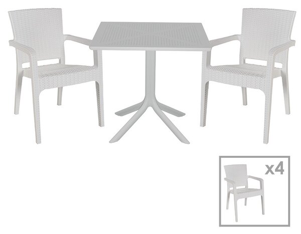 Set de gradina masa si scaune Groovy-Halcyon set 5 piese plastic alb 80x80x74.5cm