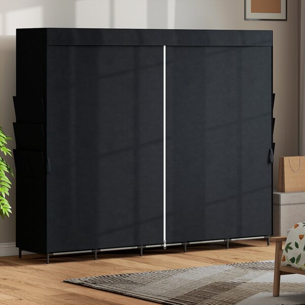 HOMCOM Dulap Textil Compact cu 5 Bare, 5 Rafturi, 6 Buzunare Laterale, Uși Anti-Praf cu Fermoar, Negru | Aosom Romania