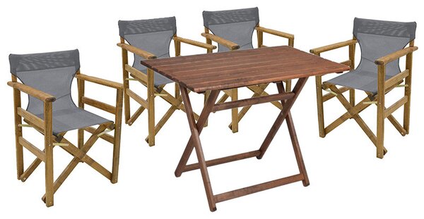 Set de gradina masa si scaune Retto 5 bucati din lemn masiv de fag culoarea nuc, PVC gri 100x60x71cm