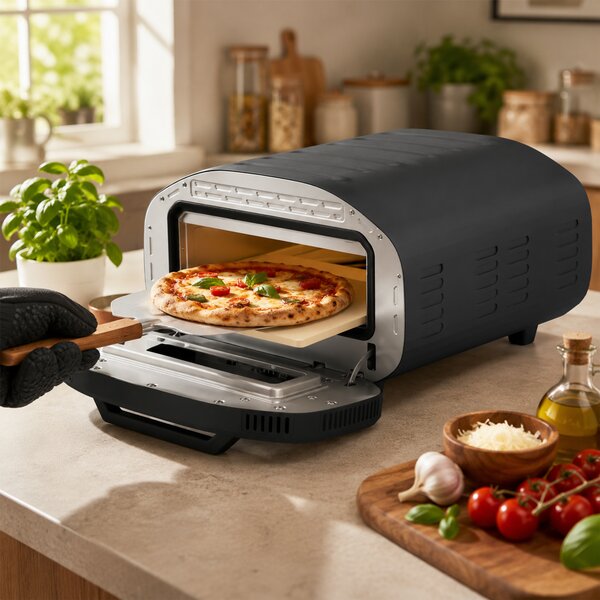 HOMCOM Cuptor pentru pizza pentru interior, cuptor electric de 30,48 cm cu 8 programe, 430 °C, temporizator, piatră ceramică, 2200 W | Aosom Romania
