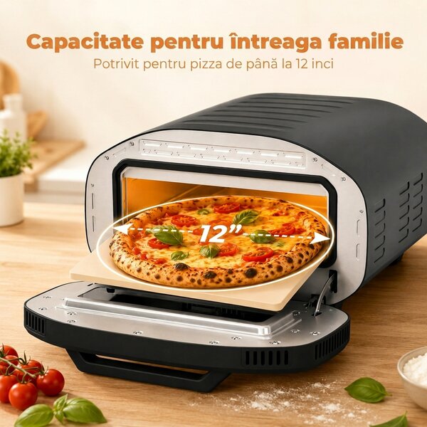HOMCOM Cuptor pentru pizza pentru interior, cuptor electric de 30,48 cm cu 8 programe, 430 °C, temporizator, piatră ceramică, 2200 W | Aosom Romania