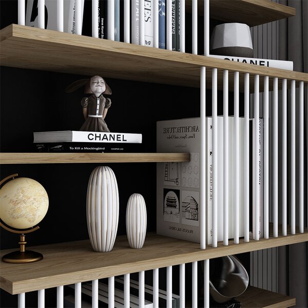 Biblioteca Gassim negru - culoarea nuc - alb 80x26.4x160cm