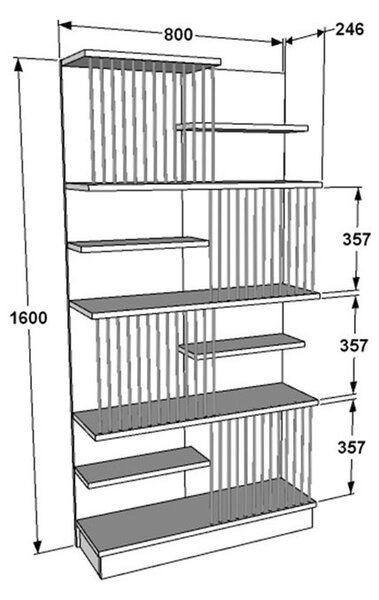 Biblioteca Gassim negru - culoarea nuc - alb 80x26.4x160cm