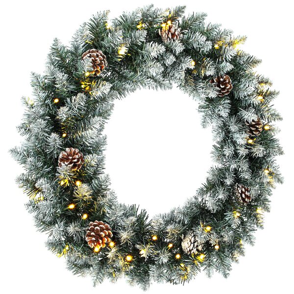 HOMCOM Coroniță de Crăciun 60 cm cu lumini LED, 8 moduri, 140 ramuri, conuri de pin, verde | Aosom Romania