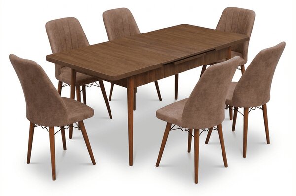 Desire Set Masa 80*170 Extensibila si Scaune 6 bucati Maro