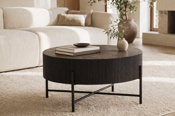 Măsuță de cafea pentru living Corbi 80 cm - nuc închis / negru mat
