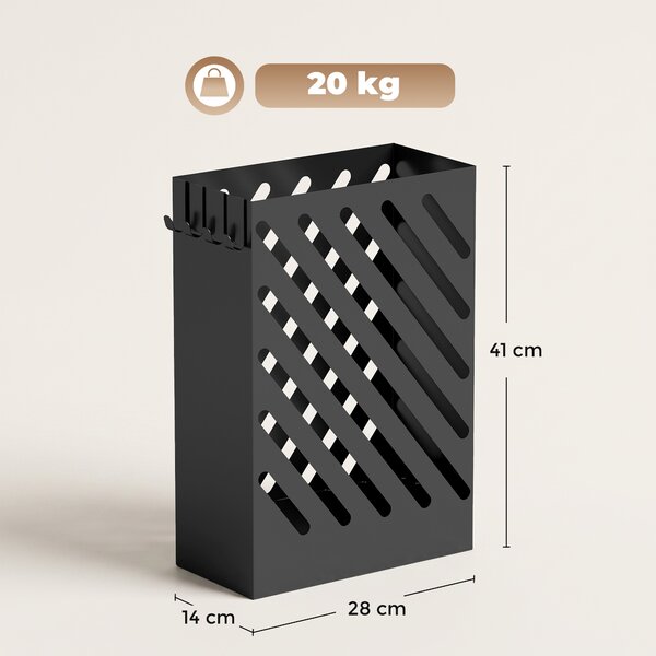 HOMCOM Suport pentru Umbrele de Design cu Tavă pentru Colectarea Picăturilor și 4 Cârlige din Metal, 28x14x41cm, Negru | Aosom Romania