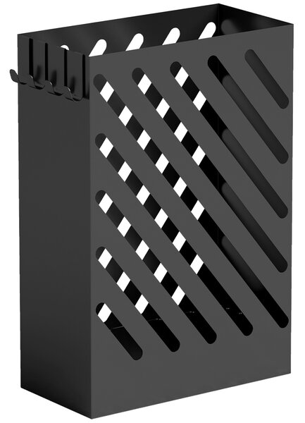 HOMCOM Suport pentru Umbrele de Design cu Tavă pentru Colectarea Picăturilor și 4 Cârlige din Metal, 28x14x41cm, Negru | Aosom Romania