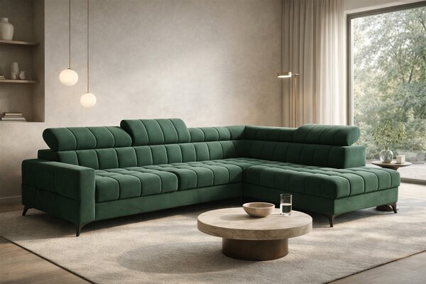 Colțar extensibil Nardo L dreapta - verde catifea Bluvel 78