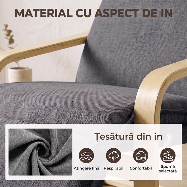 HOMCOM Fotoliu Modern de Relaxare cu Suport Pentru Picioare, Scaun Spațios, Gri Închis | Aosom Romania
