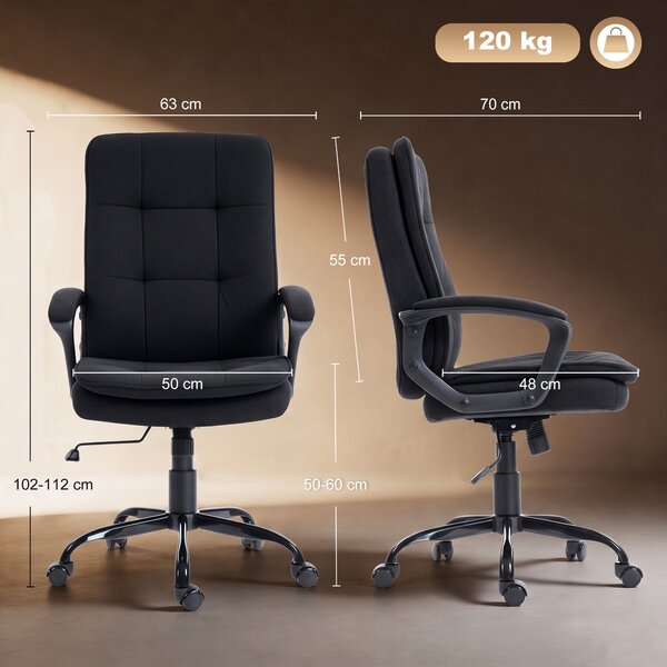 HOMCOM Scaun de Birou Ergonomic din Material Tip In, Înălțime Reglabilă, Funcție de Balansare, 120 kg, Negru | Aosom Romania