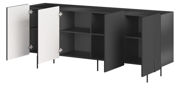 Comodă cu patru uși Malmi 200 cm - negru mat / picioare negre