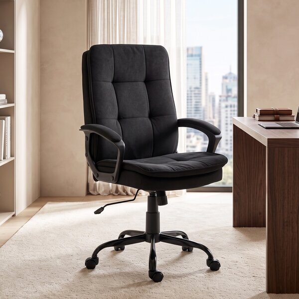 HOMCOM Scaun de Birou Ergonomic din Material Tip In, Înălțime Reglabilă, Funcție de Balansare, 120 kg, Negru | Aosom Romania