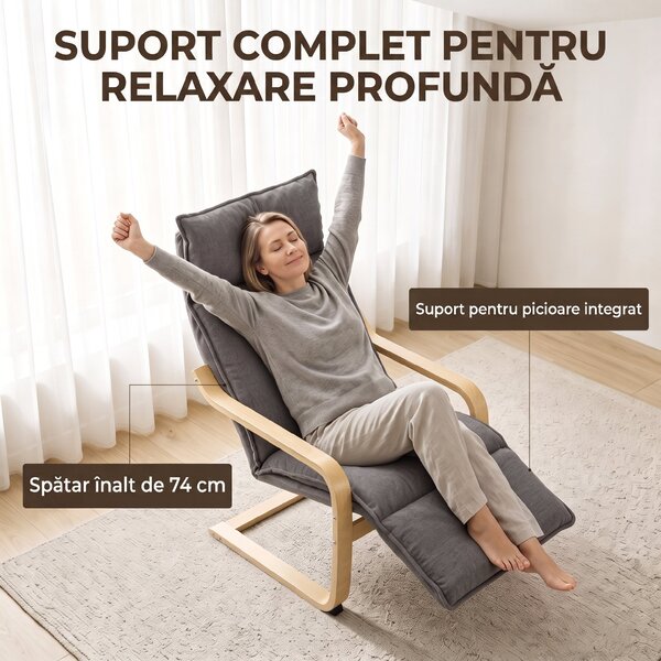 HOMCOM Fotoliu Modern de Relaxare cu Suport Pentru Picioare, Scaun Spațios, Gri Închis | Aosom Romania