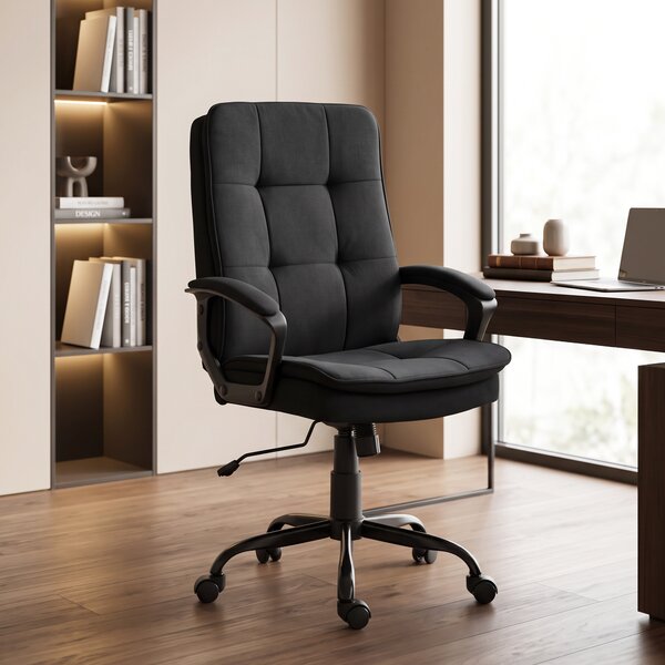 HOMCOM Scaun de Birou Ergonomic din Material Tip In, Înălțime Reglabilă, Funcție de Balansare, 120 kg, Negru | Aosom Romania