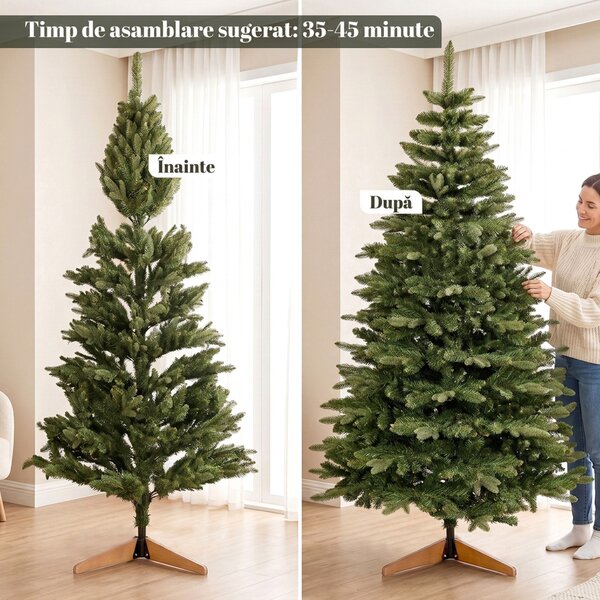 HOMCOM Brad artificial de Crăciun tip brad nobil, 961 ramuri, 180 cm, verde | Aosom Romania