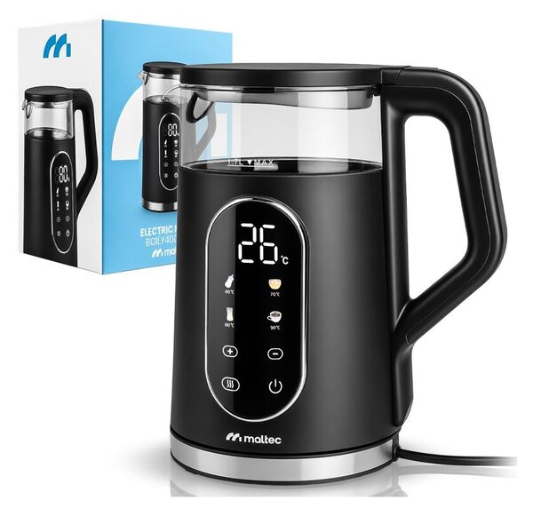 Fierbator electric, 1700 ML, 2200W, negru, control al temperaturii și funcție LED, MalTec, 114844