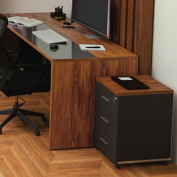 Comoda pe roti Oscar 3 sertare nuc - carbon 40x48x63cm