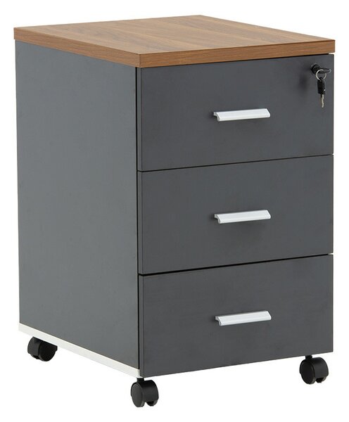Comoda pe roti Oscar 3 sertare nuc - carbon 40x48x63cm