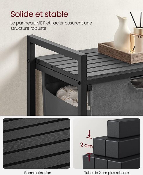 Cos de rufe, Vasagle, Negru-Gri, 50x33x76 cm