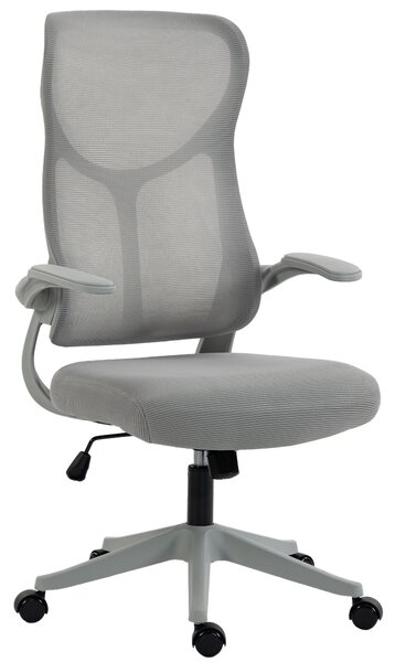 HOMCOM Scaun de birou ergonomic rotativ, cu cotiere rabatabile, funcție de balans, înălțime reglabilă, din plasă, gri | Aosom Romania